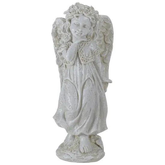 Northlight 9.75" Ivory Standing Angel with Floral Crown Outdoor Garden Statue {1}