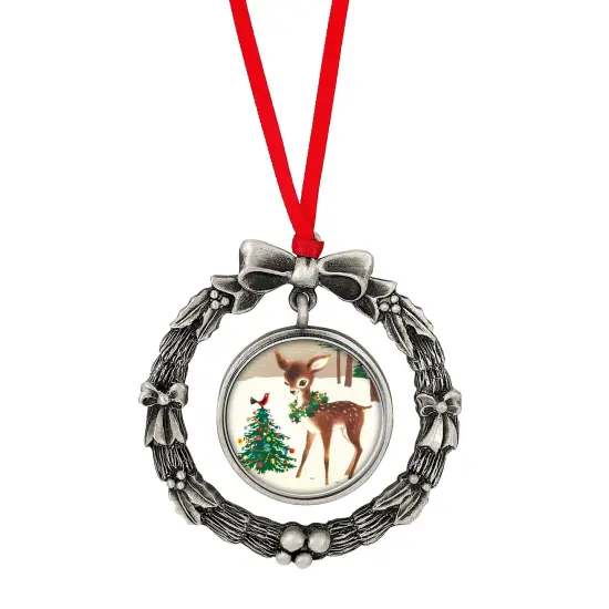 JFK Half Dollar Wreath Ornament With Colorized Reindeer Coin {1}