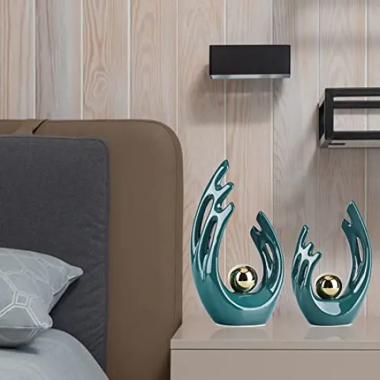1 Pack 12 inchGreen Home Decor Accent, mid century modern decor Dining Table Decorations Green, Abstract Art Ceramic Statue And Sculpture for Center Pieces Decoration for table, bookshelf decorative objects {4}