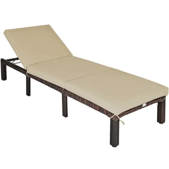 Outdoor Rattan Adjustable Cushioned Chaise Brown {3}