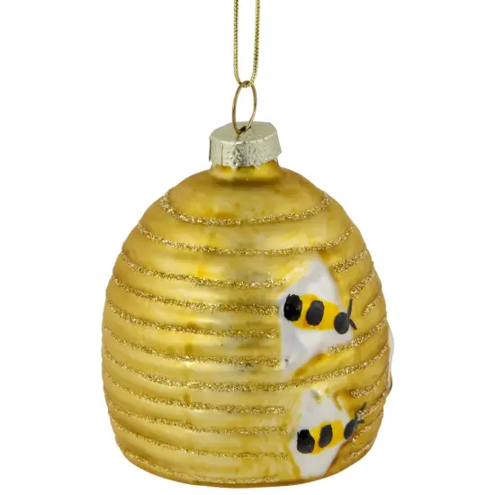 Northlight 2.75" Glittered Beehive Glass Christmas Ornament Gold {6}