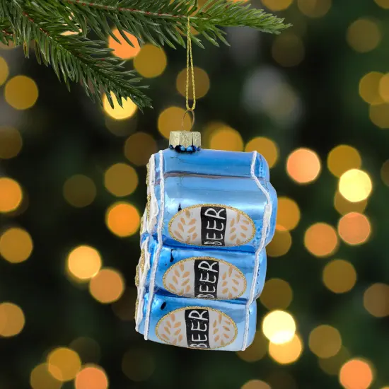 Northlight 3" Six Pack Canned Beer Glass Christmas Ornament Blue {3}