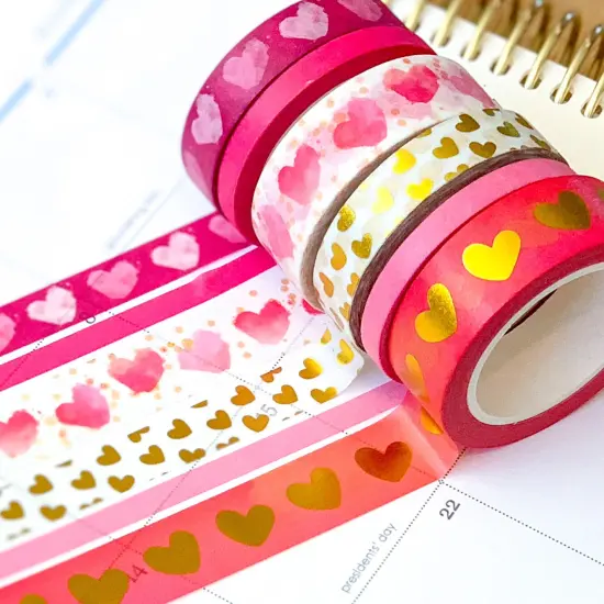 FOILEDValentine's Pink & Gold Hearts Washi Tape Set (#W014) {1}