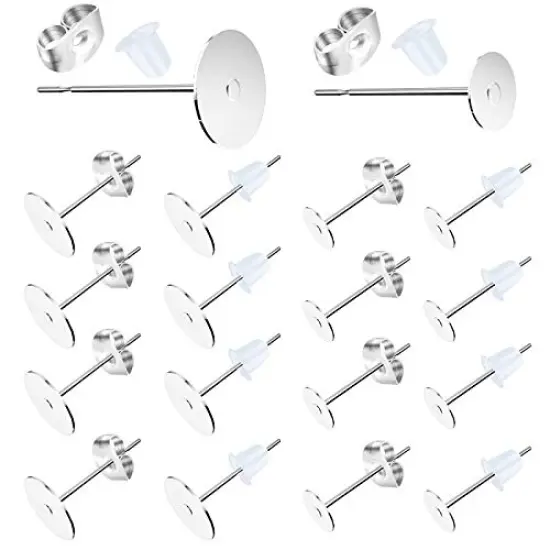 500 Pieces Earring Posts Stainless Steel, Hypoallergenic Flat Pad Earring Studs (4mm, 6mm) with Butterfly and Rubber Bullet Earring Backs for Jewelry Making Findings {1}
