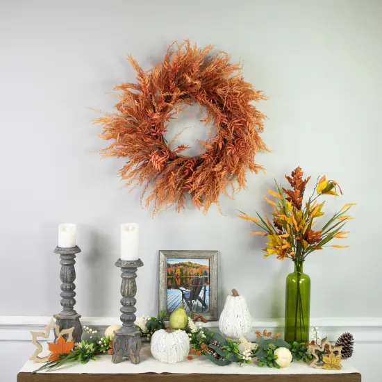Northlight Peachy Pampas Grass Artificial Fall Harvest Wreath, 24-Inch - Unlit Pink {4}