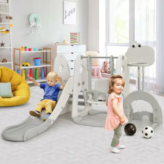 6 in 1 Slide and Swing Set with Ball Games for Kids White {1}