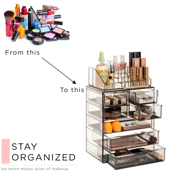 Sorbus Medium Makeup Organizer Set - (3 Large / 4 Small Drawers/Top Tray) Black {5}