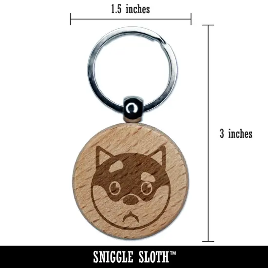 Husky Dog Face Curious Engraved Wood Round Keychain Tag Charm {2}