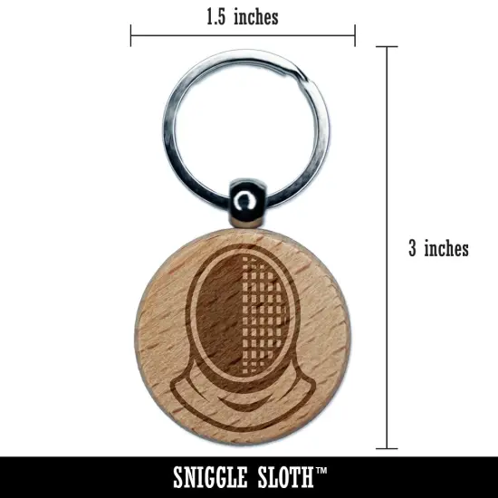 Fencer Fencing Mask Helmet Engraved Wood Round Keychain Tag Charm {2}
