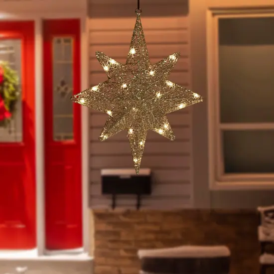 Northlight LED Lighted Hanging Bethlehem Star Outdoor Christmas Decoration - 22" - Warm White Gold {3}