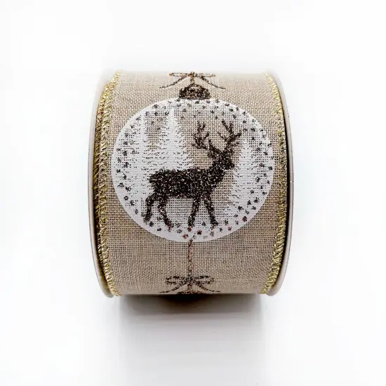 Holiday Reindeer Ornaments Burlap wired edge ribbons, 2.5" x 10 yards Gold {2}