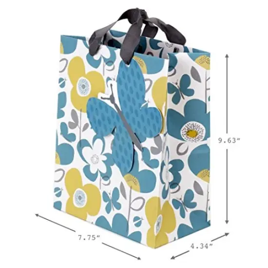 Hallmark 9" Medium Gift Bag with Tissue Paper (Flowers and Butterflies; Turquoise and Yellow) for Birthdays, Mothers Day, Bridal Showers, Baby Showers and More {3}