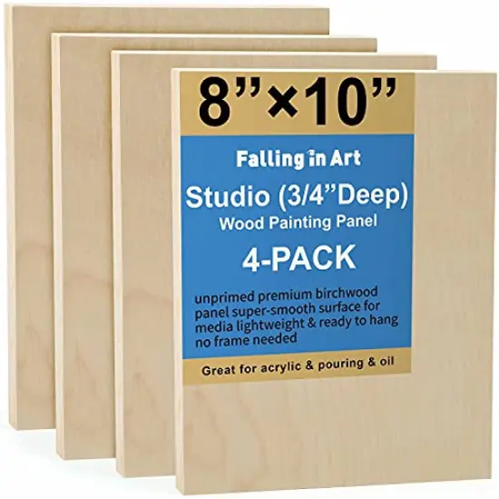 4 Pieces Unfinished Birch Wood Canvas Panels Kit, Falling in Art 8x10&rsquo;&rsquo; Studio 3/4&rsquo;&rsquo; Deep Cradle Boards for Pouring Art, Crafts, Painting and More {2}