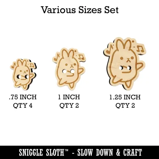 Cute Kawaii Bunny Rabbit Dancing to Music Wood Buttons for Sewing Knitting Crochet DIY Craft {1}