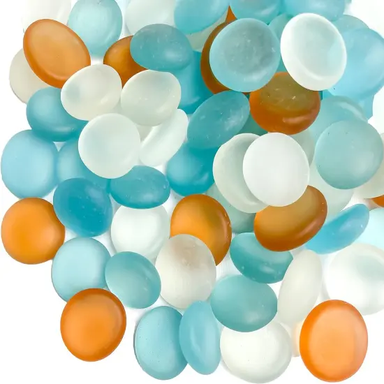 Flat Marbles Vase Filler - 0.68 Lb (70 pcs) Aqua White & Orange Glass Pebbles Vases - Clear Glass Stones for Vases - Flat Glass Marble for craft and Home d&eacute;cor - Aquarium Glass Marble filler {2}