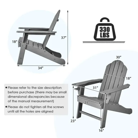 Outdoor Adirondack Chair with Built-in Cup Holder for Backyard and Porch Grey {4}