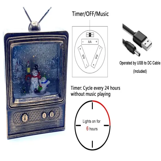 10" Retro TV Water Snow Globe with Snowman Family - Vintage Christmas Decoration {2}