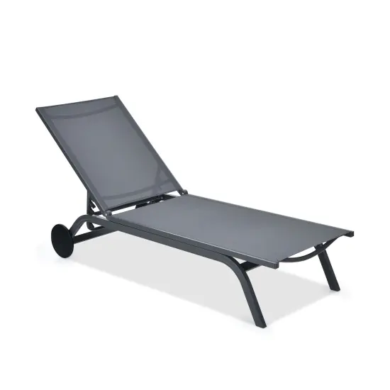 Aluminum Fabric Outdoor Patio Lounge Chair with Adjustable Reclining Grey {2}