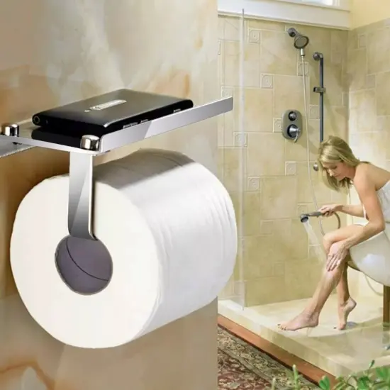 Toilet Paper Holder with Mobile Phone Storage Shelf Holders . {2}