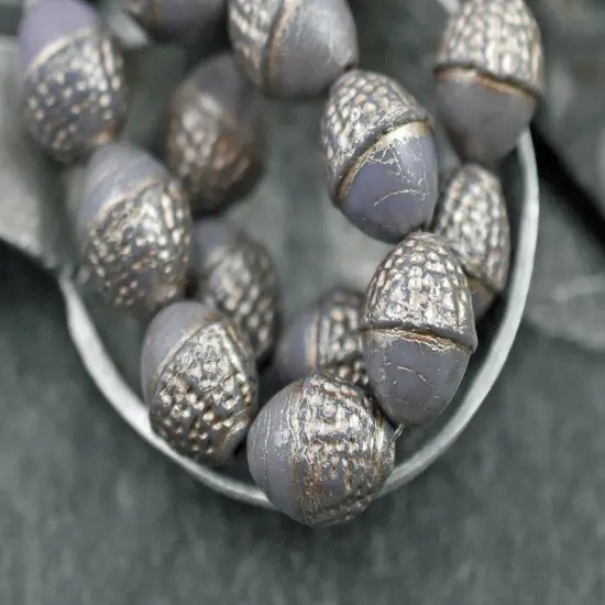 *8* 10x12mm Platinum Washed Opaque Thistle Acorn Oval Beads {4}