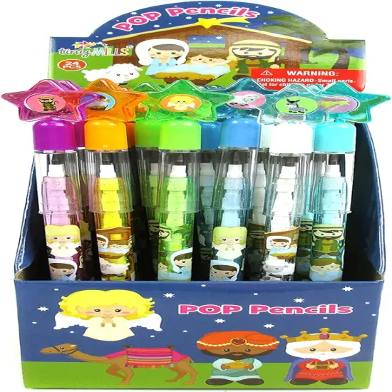 TINYMILLS 24 Pcs Nativity Religious Christmas Holiday Multi Point Stackable Push Pencil Assortment with Eraser {2}