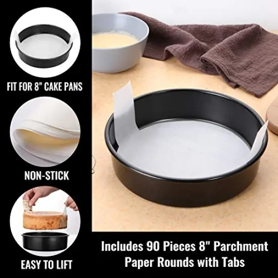 Set of 3, 8-Inch Round Cake PanNonstick Baking Cake Pans with 90 Pieces Parchment Paper, Dishwasher Safe {6}