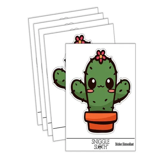 Adorable Kawaii Chibi Cactus in Pot Succulent Waterproof Vinyl Phone Tablet Laptop Water Bottle Sticker Set - 5 Pack {1}