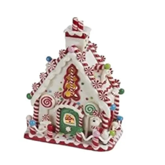 8" Gingerbread Candy Cane House with Lights &ndash; Sweet Christmas Decoration {1}