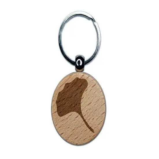 Ginkgo Leaf Solid Engraved Wood Round Keychain Tag Charm {1}