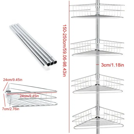4-Tier Bathroom Corner Shower Caddy Tension Pole {3}