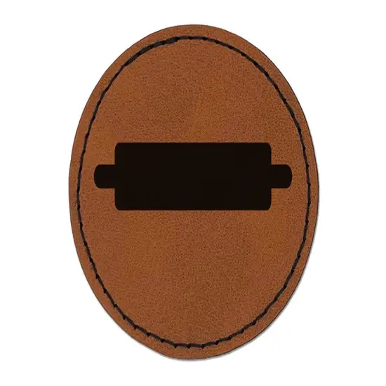 Rolling Pin Solid Baking Round Iron-On Engraved Faux Leather Patch Applique - 2.5" Brown {1}