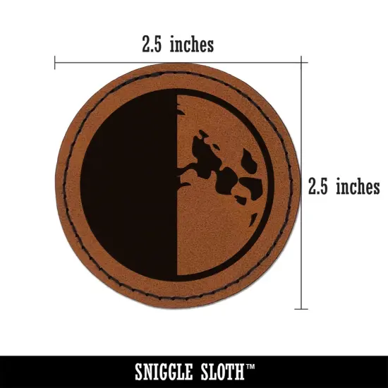 Quarter Moon Phase Round Iron-On Engraved Faux Leather Patch Applique - 2.5" Brown {3}