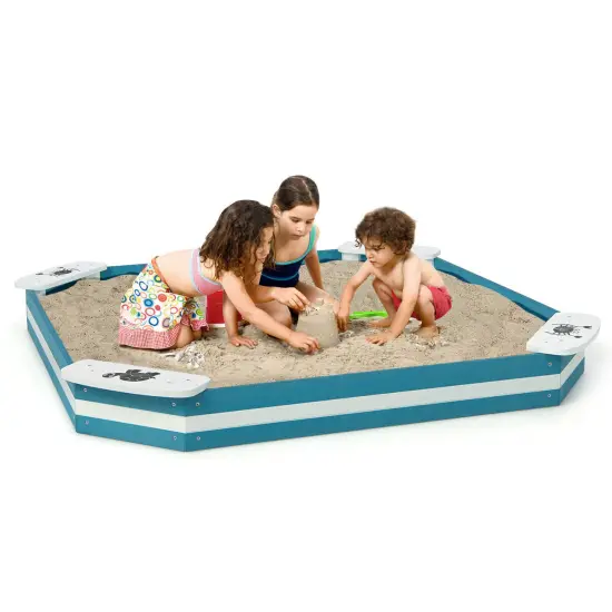Outdoor Solid Wood Sandbox with 4 Built-in Animal Patterns Seats {3}