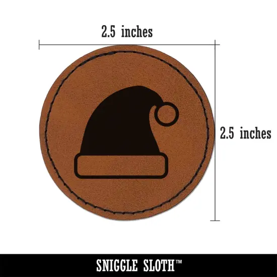 Christmas Santa Hat for the Holidays Round Iron-On Engraved Faux Leather Patch Applique - 2.5" Brown {3}