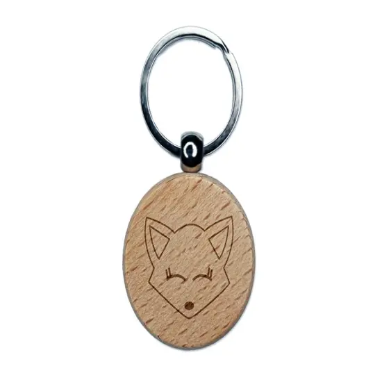 Fox Face Engraved Wood Round Keychain Tag Charm {1}