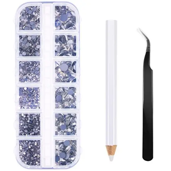 2000 Pieces Flat Back Gems Rhinestones 6 Sizes (1.5-6 Mm) Round Crystal Rhinestones with Pick up Tweezer and Rhinestones Picking Pen for Crafts Nail Clothes Shoes Bags DIY Art (Clear) {2}