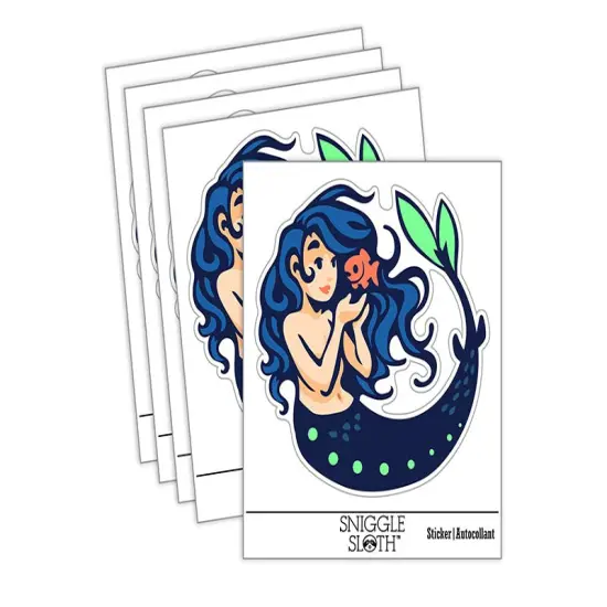 Mermaid and Fish Friend Waterproof Vinyl Phone Tablet Laptop Water Bottle Sticker Set - 5 Pack {1}