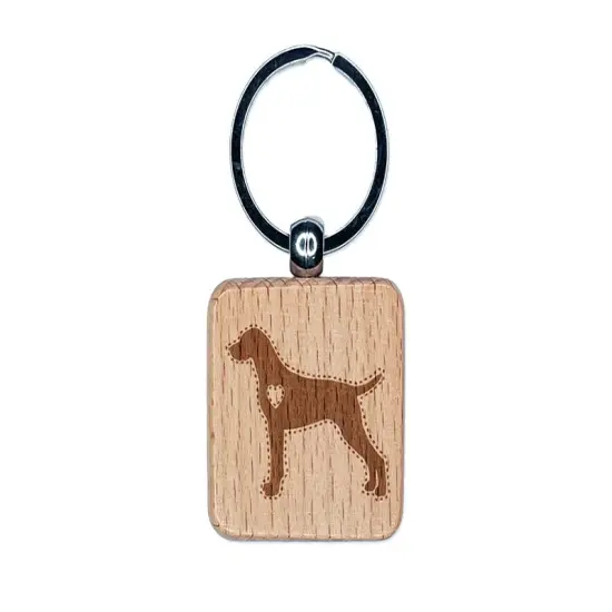 German Shorthaired Pointer Dog with Heart Engraved Wood Square Keychain Tag Charm {1}