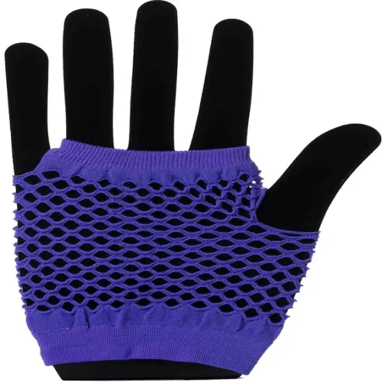 80's Purple Short Fishnet Adult Fingerless Gloves {3}