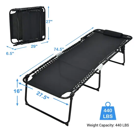 4 Position Folding Lounge Chaise with Adjustable Backrest and Footrest Black {5}