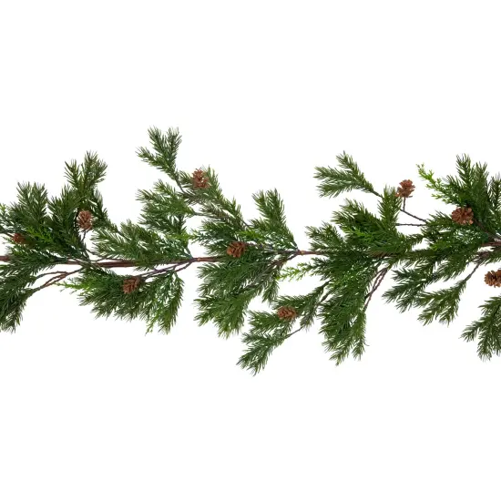 Northlight Real Touch&trade;️ Cypress and Pinecone Artificial Christmas Garland - 6' x 8" - Unlit Green {5}