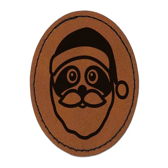 Santa Sloth Christmas Round Iron-On Engraved Faux Leather Patch Applique - 2.5" Brown {1}