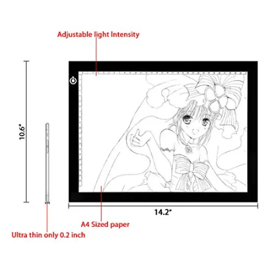 A4 LED Copy Board Light Tracing Box, Ultra-Thin Adjustable USB Power Artcraft LED Trace Light Pad for Tattoo Drawing, Diamond Painting, Streaming, Sketching, Animation, Stenciling {6}