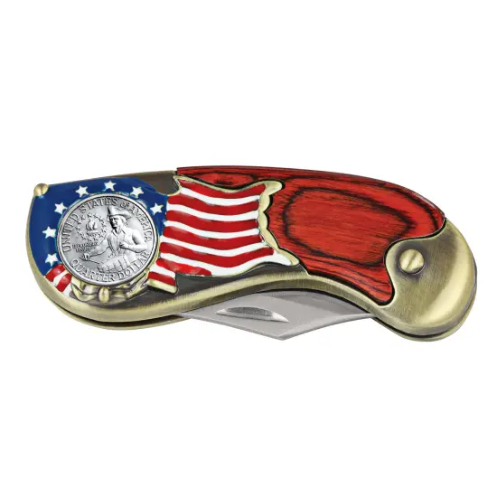 American Flag Coin Pocket Knife with Bicentennial Washington Quarter {2}