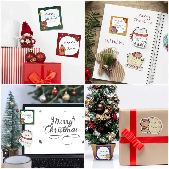 Wrapables Happy Holidays Christmas Sticky Notes, Adhesive Winter Holiday Memo Notepads for Home, Office, Work, Cute Buddies 8pc {4}