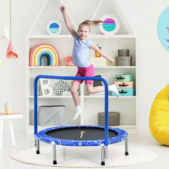 36 Inch Kids Trampoline Mini Rebounder with Full Covered Handrail Blue {2}