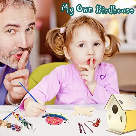 4 Pieces DIY Bird House Wind Chime Kits for Children to Build and Paint, Wooden Arts and Crafts for Kids Girls Boys Toddlers Ages 8-12 4-6 6-8, Paint Kit Includes Paints & Brushes {6}