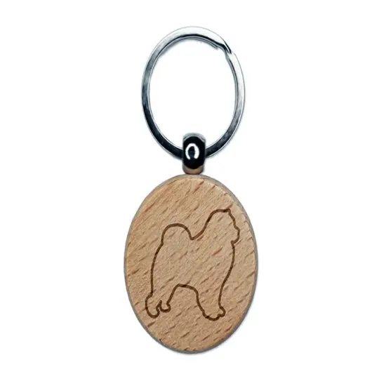 Chow Chow Dog Outline Engraved Wood Round Keychain Tag Charm {1}