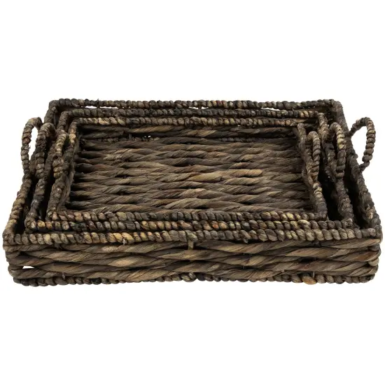 Northlight Rectangular Water Hyacinth Trays with Handles - 13.75" - Brown - Set of 3 {1}