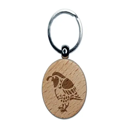 Southwestern Style Tribal Quail Bird Engraved Wood Round Keychain Tag Charm {1}